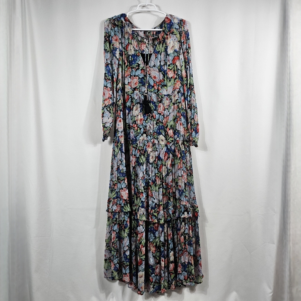 Anthropologie The Marais Printed Chifron Maxi Dress Pleated Long Sleeve Floral S - Picture 4 of 16